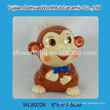 Ceramic toothpick holder with smiling with monkey design